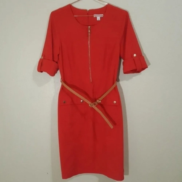 DRESS BARN | Blood Orange Belted Exposed Zipper Dress Size 8 - Picture 1 of 4